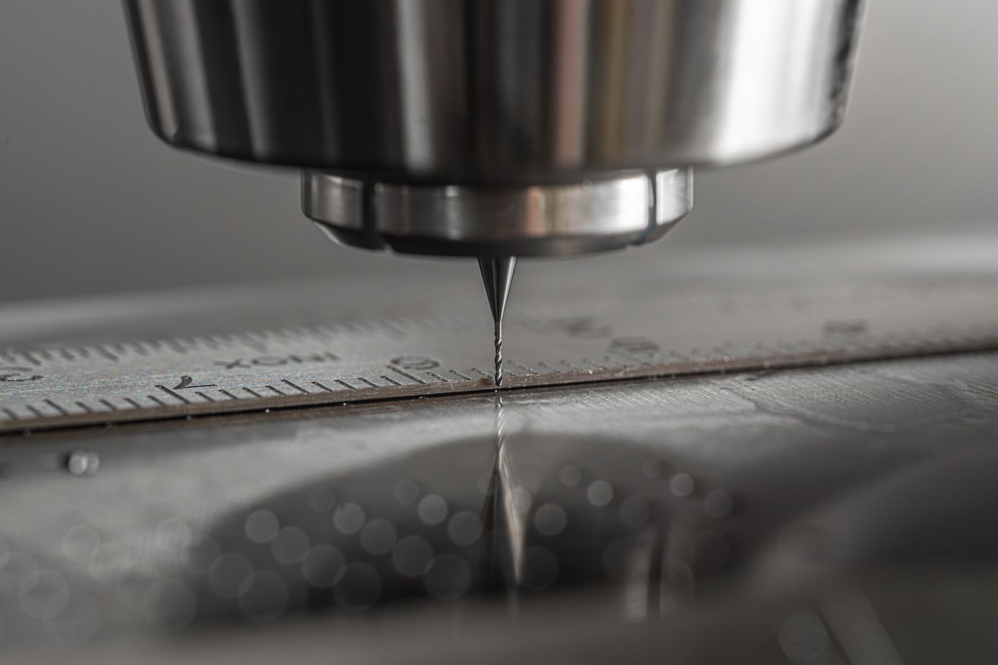 A CNC machine cutting metal